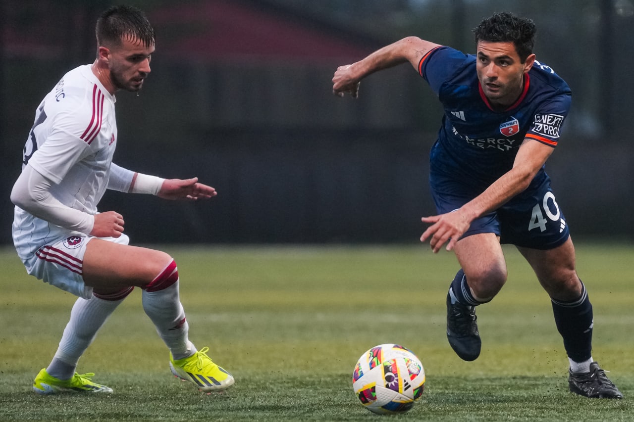 HIGHLAND HEIGHTS, KENTUCKY - April 10: FC Cincinnati 2 against New England Revolution II on April 10, 2024 at Scudamore Field at Northern Kentucky University in Highland Heights, Kentucky.