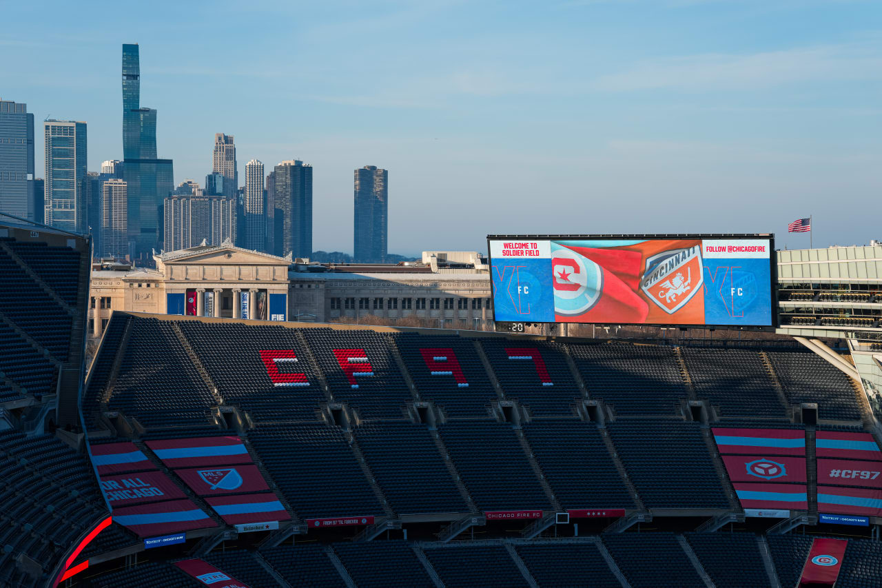 CHICAGO, ILLINOIS - MARCH 2: Chicago Fire FC against FC Cincinnati on March 2, 2024 at Soldier Field in Chicago, Illinois.