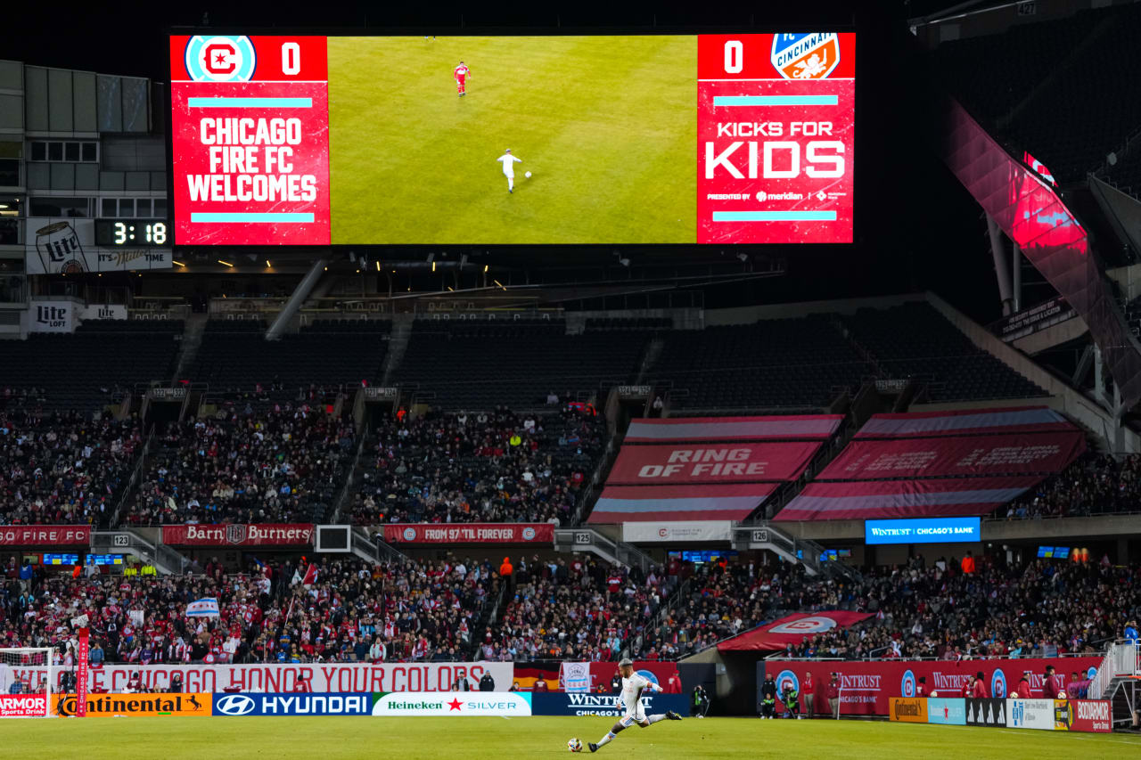 CHICAGO, ILLINOIS - MARCH 2: Chicago Fire FC against FC Cincinnati on March 2, 2024 at Soldier Field in Chicago, Illinois.