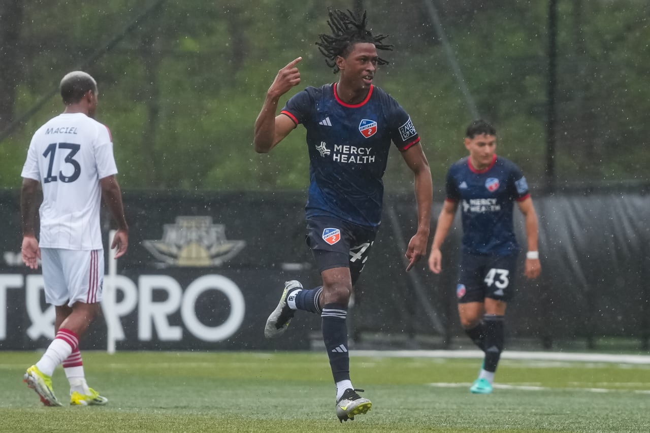 HIGHLAND HEIGHTS, KENTUCKY - April 10: FC Cincinnati 2 against New England Revolution II on April 10, 2024 at Scudamore Field at Northern Kentucky University in Highland Heights, Kentucky.