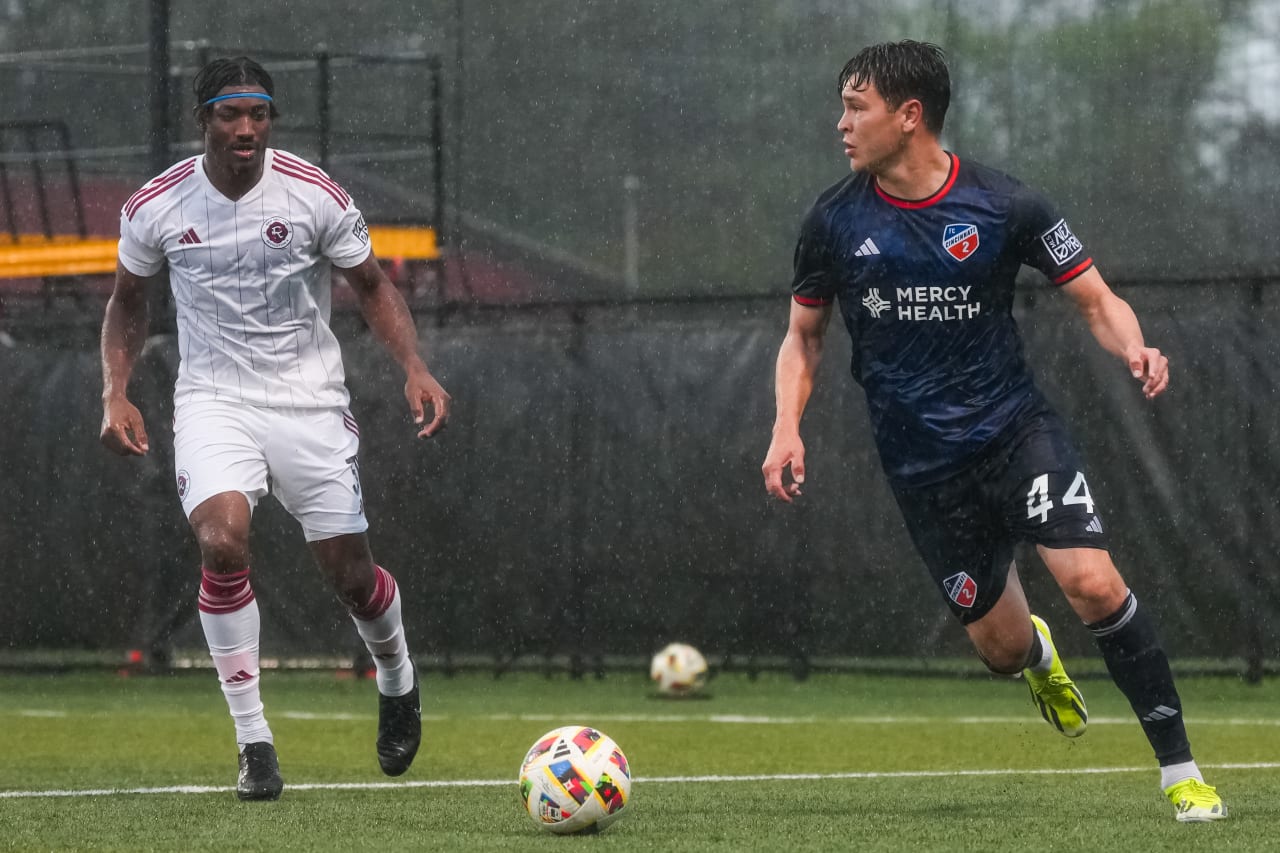 HIGHLAND HEIGHTS, KENTUCKY - April 10: FC Cincinnati 2 against New England Revolution II on April 10, 2024 at Scudamore Field at Northern Kentucky University in Highland Heights, Kentucky.