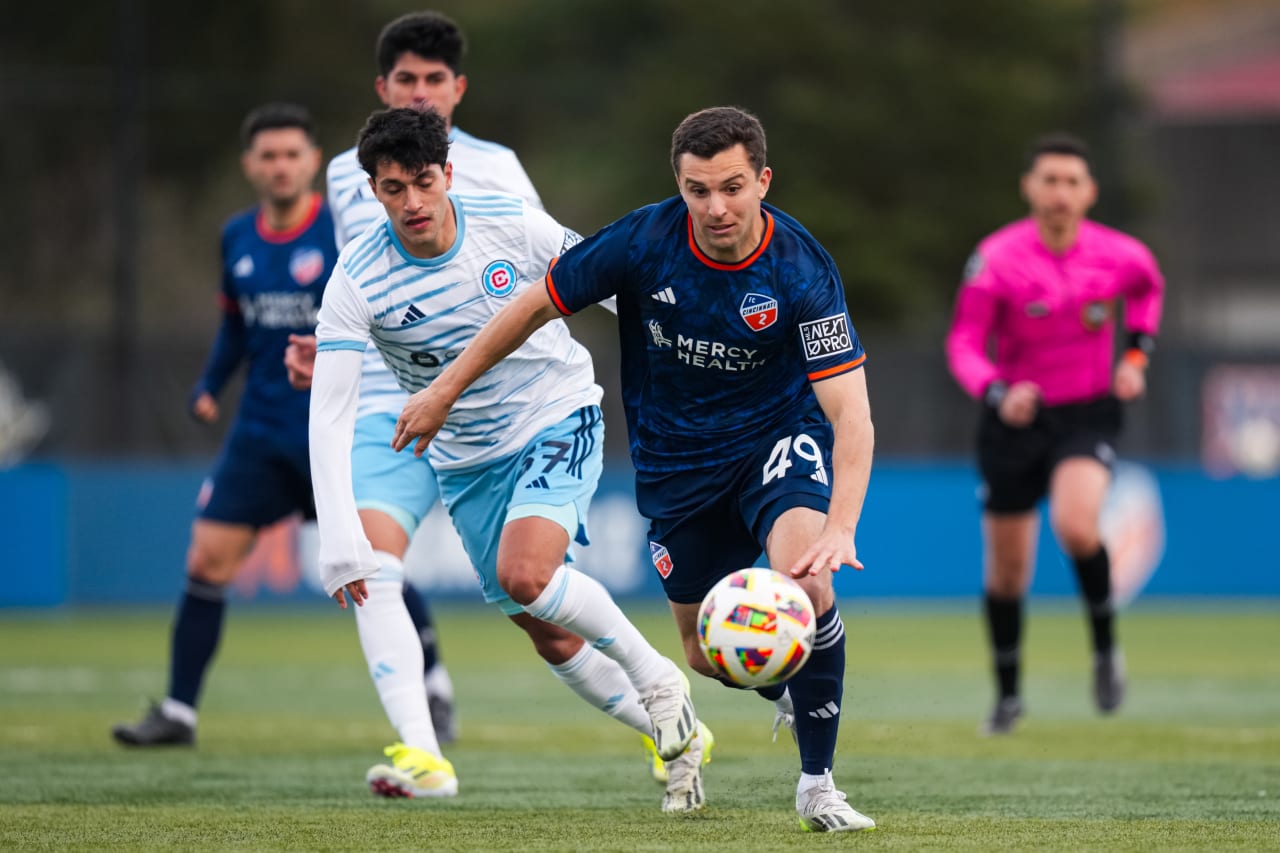 HIGHLAND HEIGHTS, KENTUCKY - MARCH 17: FC Cincinnati 2 against Chicago Fire FC II on March 17, 2024 at Scudamore Field at Northern Kentucky University in Highland Heights, Kentucky.