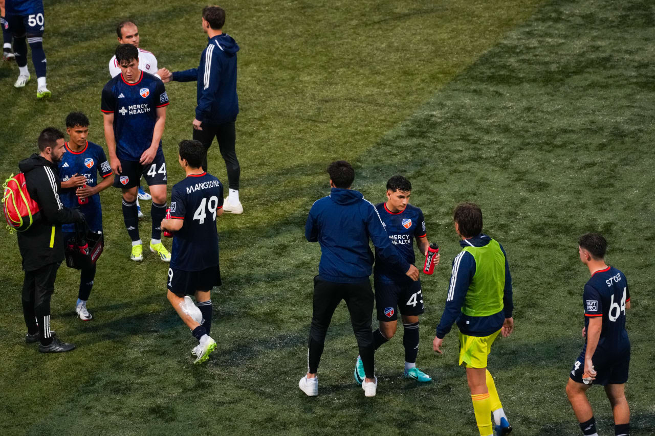 HIGHLAND HEIGHTS, KENTUCKY - April 10: FC Cincinnati 2 against New England Revolution II on April 10, 2024 at Scudamore Field at Northern Kentucky University in Highland Heights, Kentucky.
