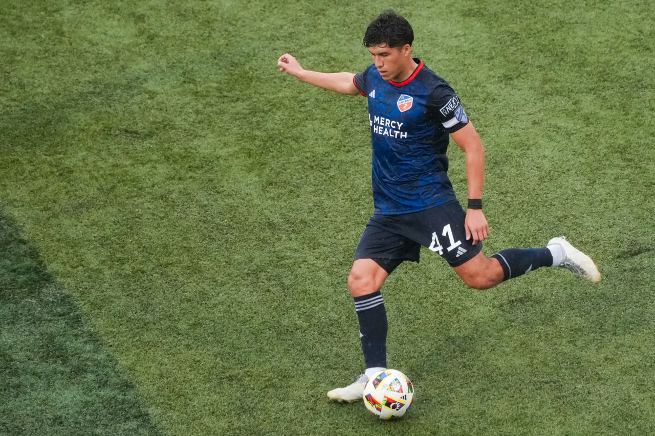 HIGHLAND HEIGHTS, KENTUCKY - April 10: FC Cincinnati 2 against New England Revolution II on April 10, 2024 at Scudamore Field at Northern Kentucky University in Highland Heights, Kentucky.