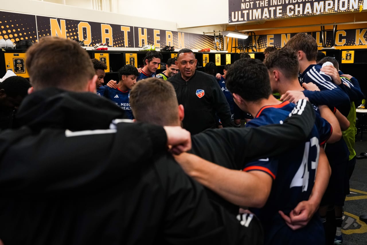 HIGHLAND HEIGHTS, KENTUCKY - April 10: FC Cincinnati 2 against New England Revolution II on April 10, 2024 at Scudamore Field at Northern Kentucky University in Highland Heights, Kentucky.