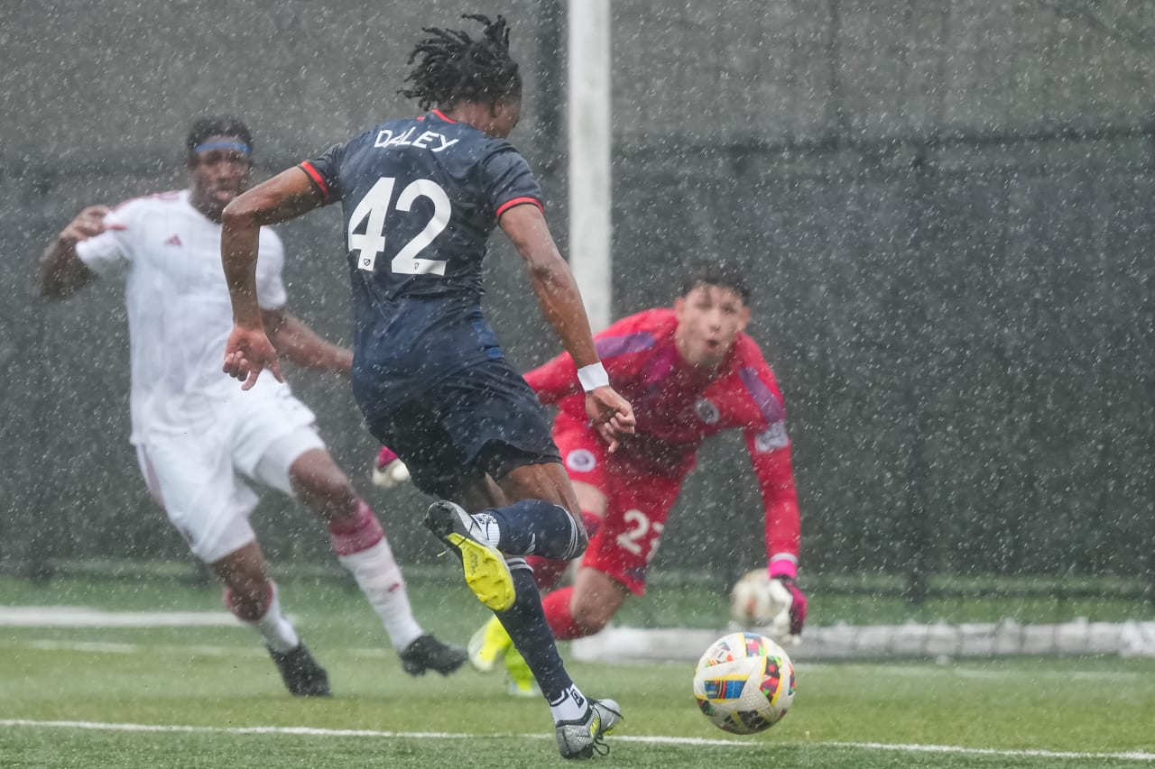 HIGHLAND HEIGHTS, KENTUCKY - April 10: FC Cincinnati 2 against New England Revolution II on April 10, 2024 at Scudamore Field at Northern Kentucky University in Highland Heights, Kentucky.