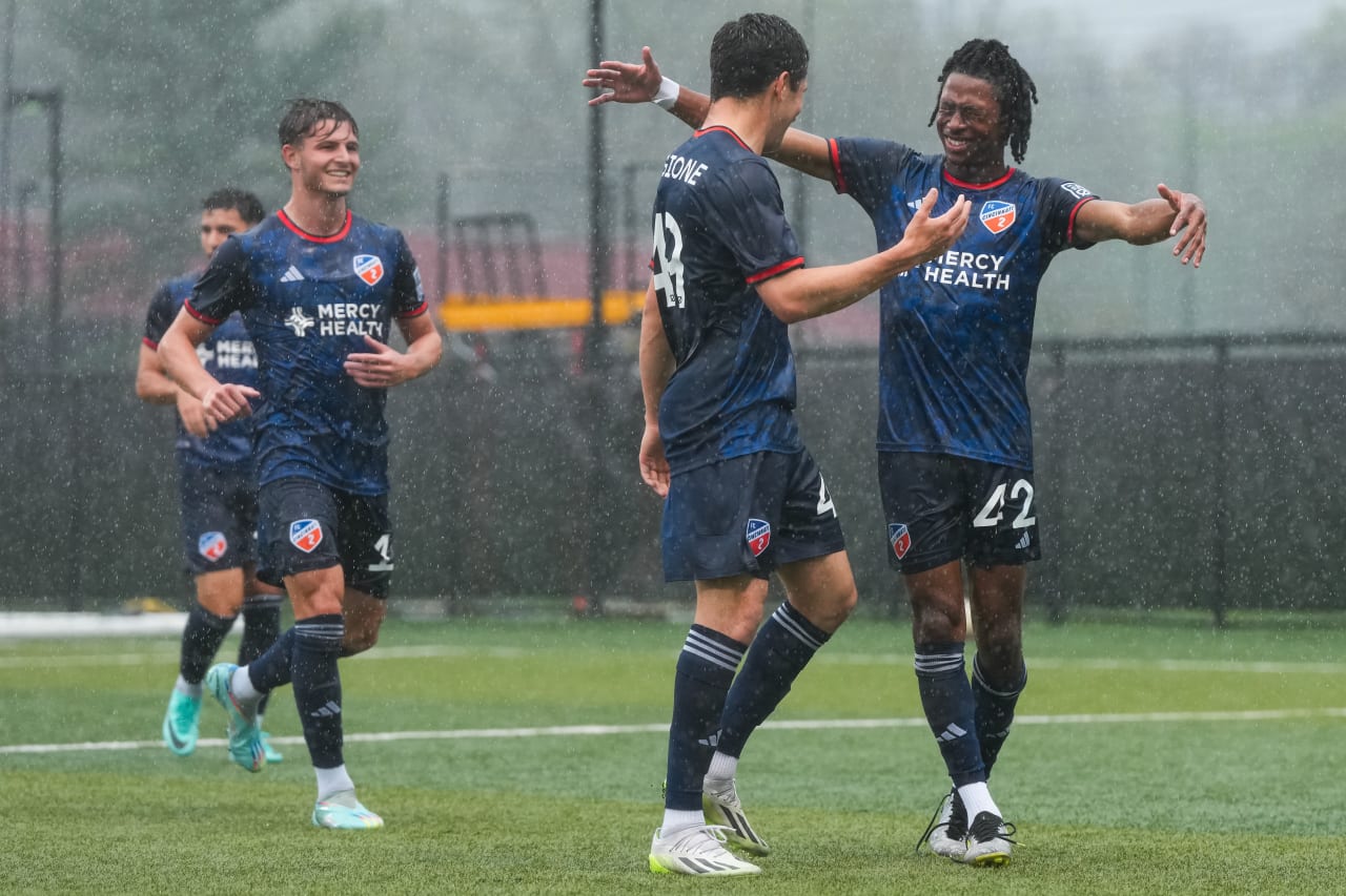 HIGHLAND HEIGHTS, KENTUCKY - April 10: FC Cincinnati 2 against New England Revolution II on April 10, 2024 at Scudamore Field at Northern Kentucky University in Highland Heights, Kentucky.