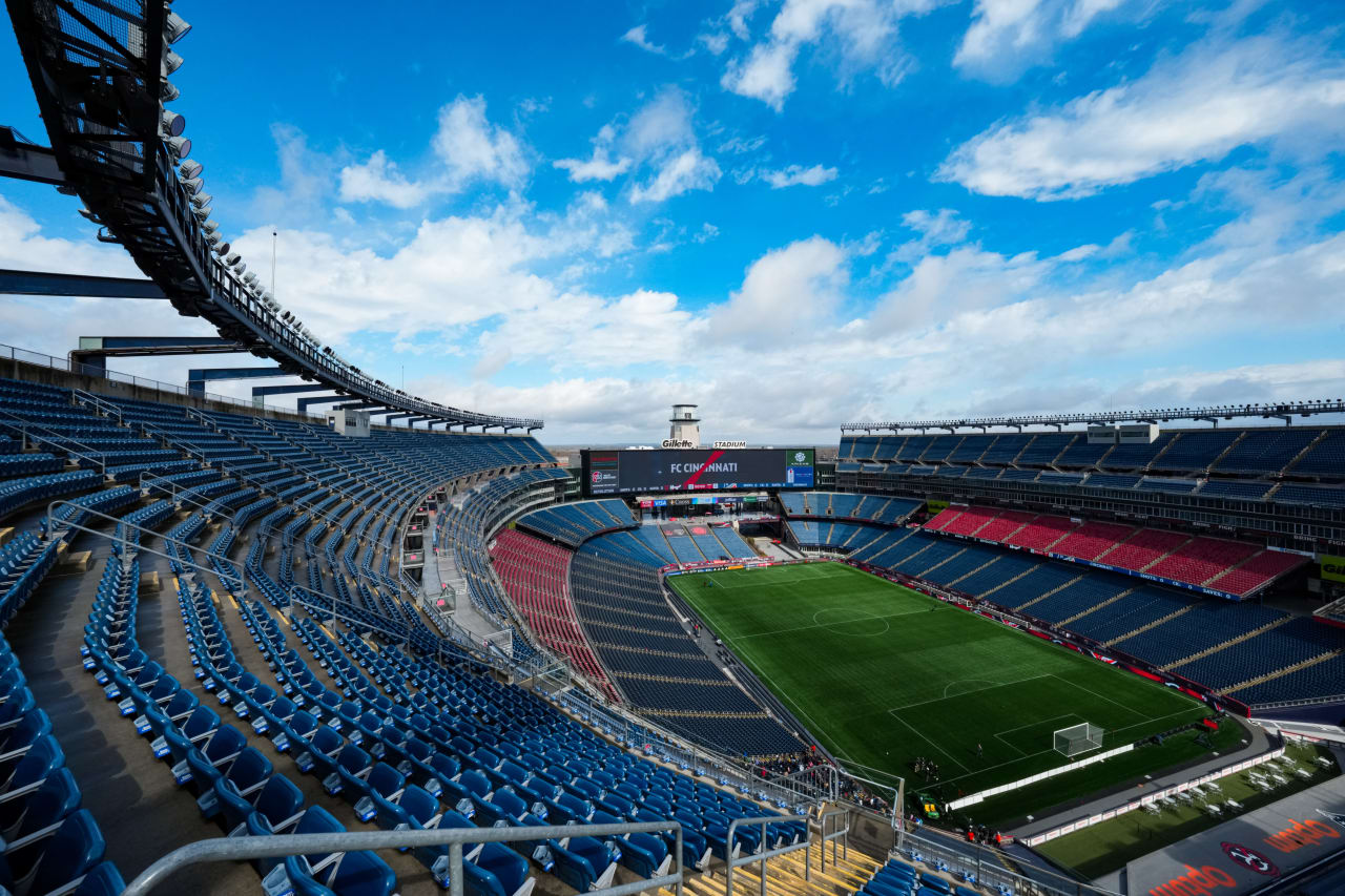 FOXBOROUGH, MASSACHUSETTS - MARCH 17:  New England Revolution against FC Cincinnati on March 17, 2024 in Foxborough, Massachusetts.