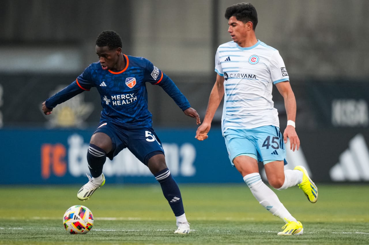 HIGHLAND HEIGHTS, KENTUCKY - MARCH 17: FC Cincinnati 2 against Chicago Fire FC II on March 17, 2024 at Scudamore Field at Northern Kentucky University in Highland Heights, Kentucky.