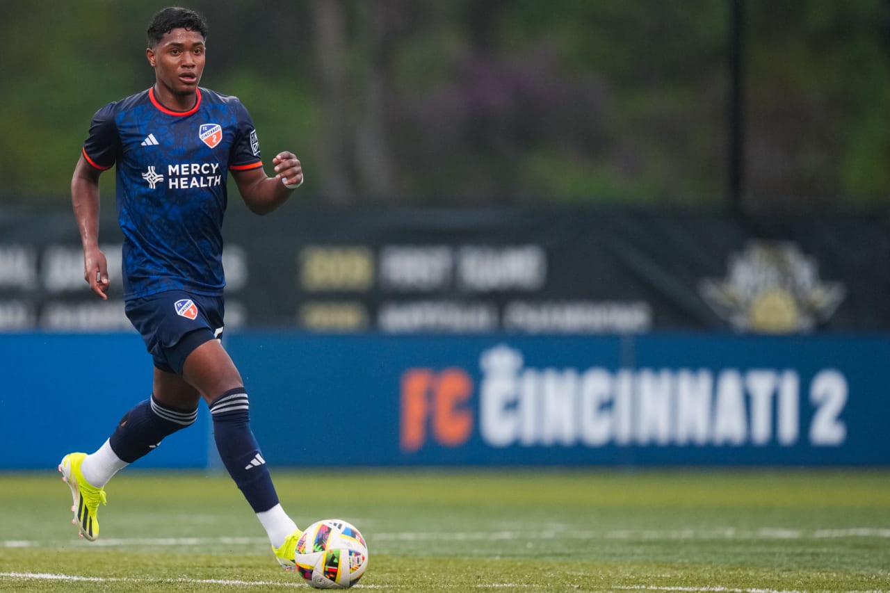 HIGHLAND HEIGHTS, KENTUCKY - April 10: FC Cincinnati 2 against New England Revolution II on April 10, 2024 at Scudamore Field at Northern Kentucky University in Highland Heights, Kentucky.