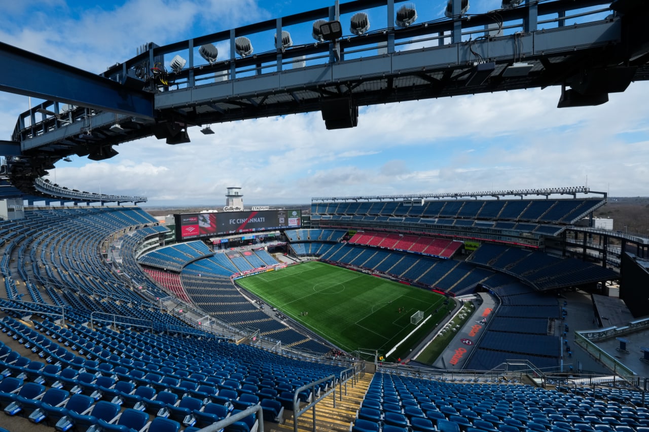 FOXBOROUGH, MASSACHUSETTS - MARCH 17:  New England Revolution against FC Cincinnati on March 17, 2024 in Foxborough, Massachusetts.