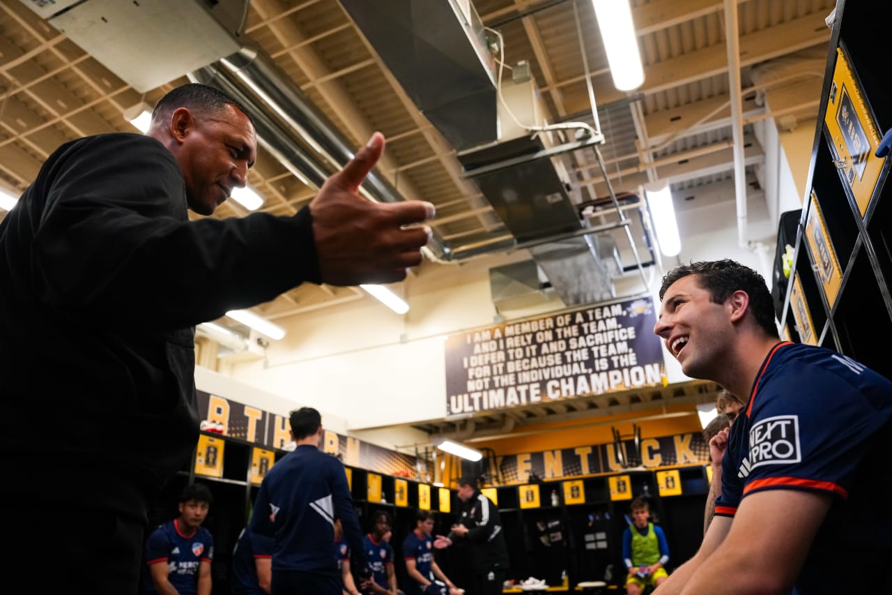HIGHLAND HEIGHTS, KENTUCKY - April 10: FC Cincinnati 2 against New England Revolution II on April 10, 2024 at Scudamore Field at Northern Kentucky University in Highland Heights, Kentucky.