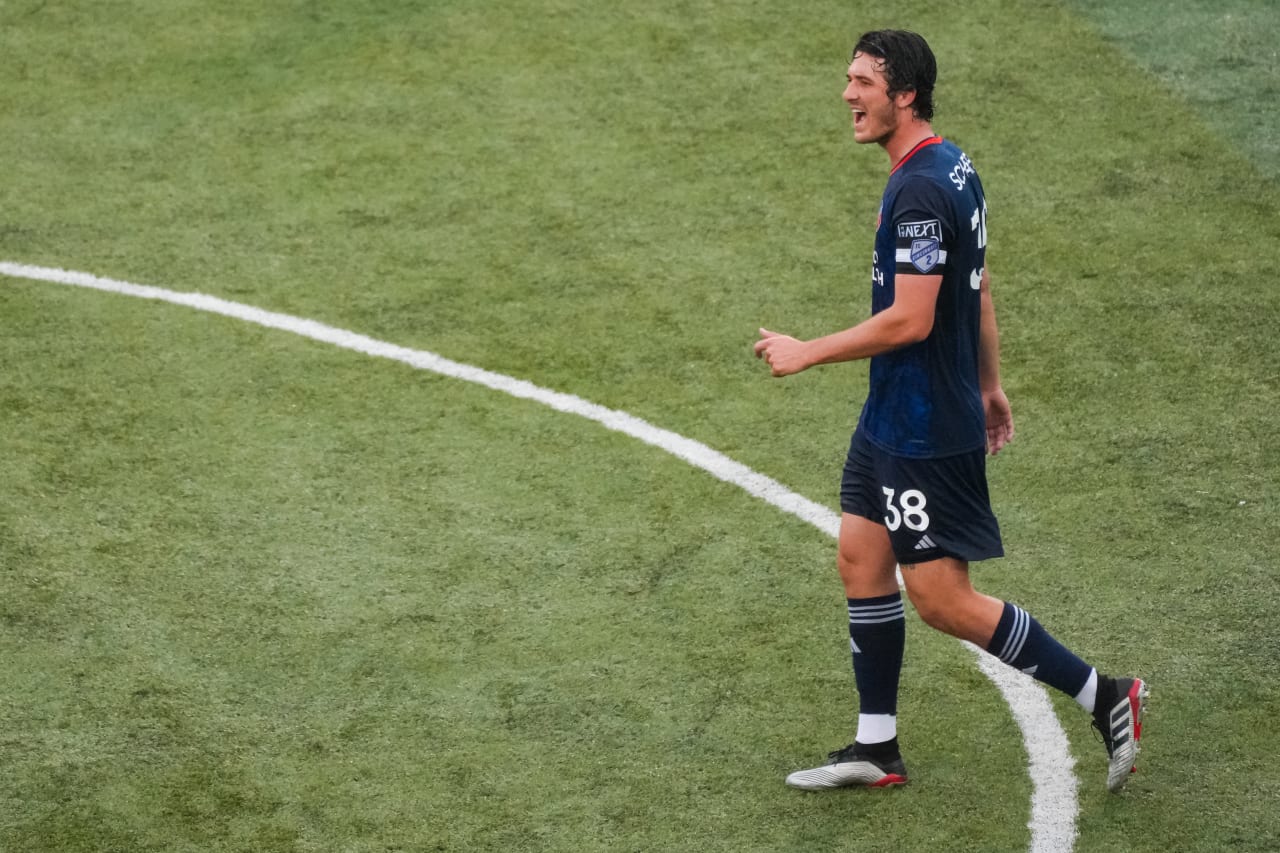HIGHLAND HEIGHTS, KENTUCKY - April 10: FC Cincinnati 2 against New England Revolution II on April 10, 2024 at Scudamore Field at Northern Kentucky University in Highland Heights, Kentucky.