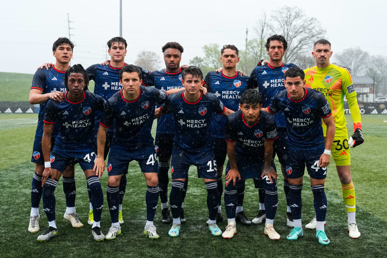HIGHLAND HEIGHTS, KENTUCKY - April 10: FC Cincinnati 2 against New England Revolution II on April 10, 2024 at Scudamore Field at Northern Kentucky University in Highland Heights, Kentucky.